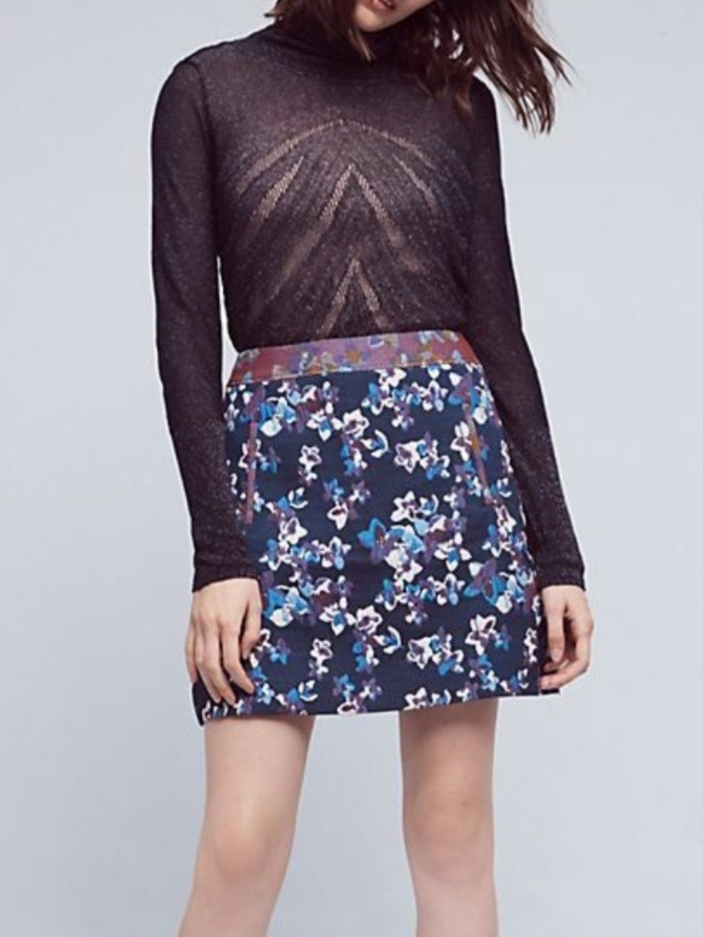Anthropologie Maeve Cardana Floral Brocade/Jacquard Mini Skirt Blue Size 4